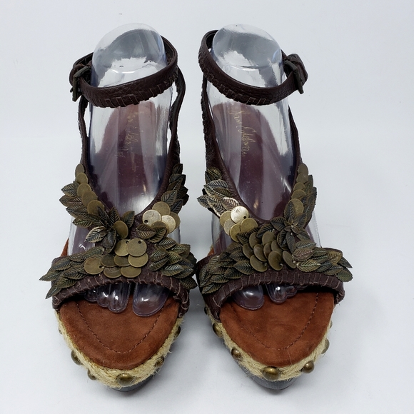 Vintage Sam Edelman Metal Leaves Sandal Wedges - Picture 2 of 12